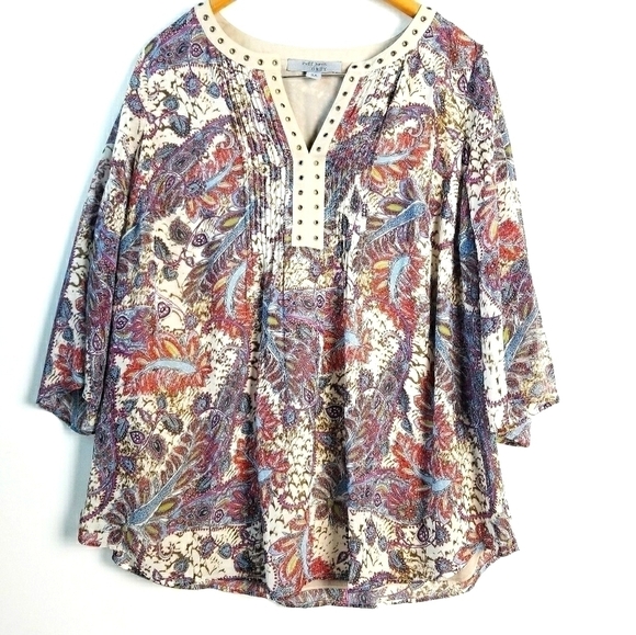 NEW! RUFF HEWN GREY Plus Size Boho Style Blouse Top 1X. - Picture 1 of 8